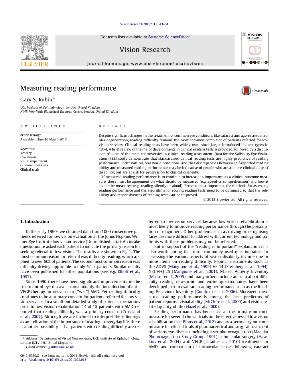 Measuring reading performance