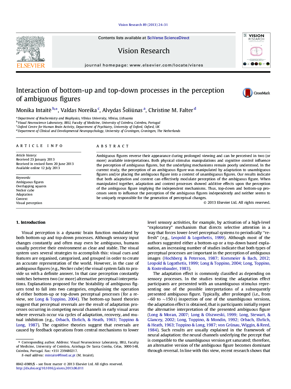 Interaction of bottom-up and top-down processes in the perception of ambiguous figures