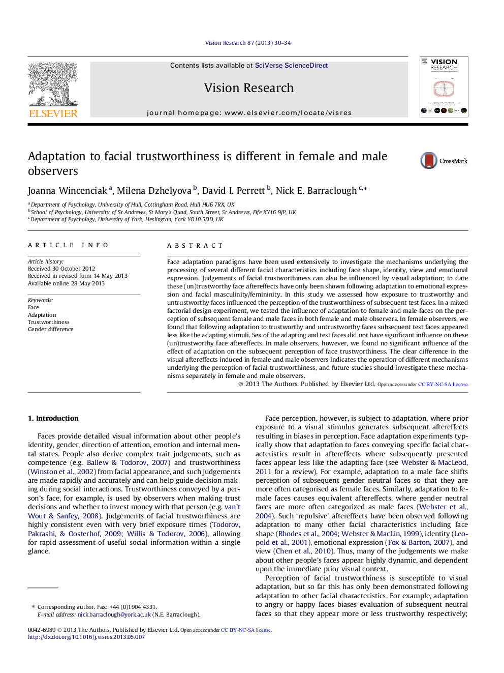 Adaptation to facial trustworthiness is different in female and male observers