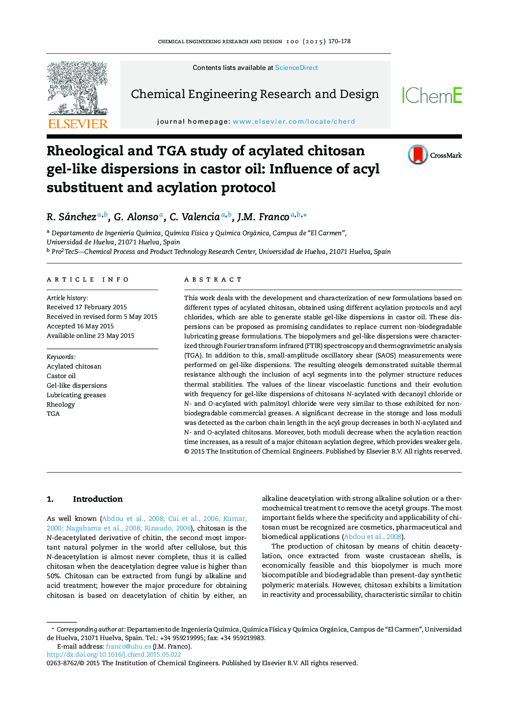 Rheological and TGA study of acylated chitosan gel-like dispersions in castor oil: Influence of acyl substituent and acylation protocol