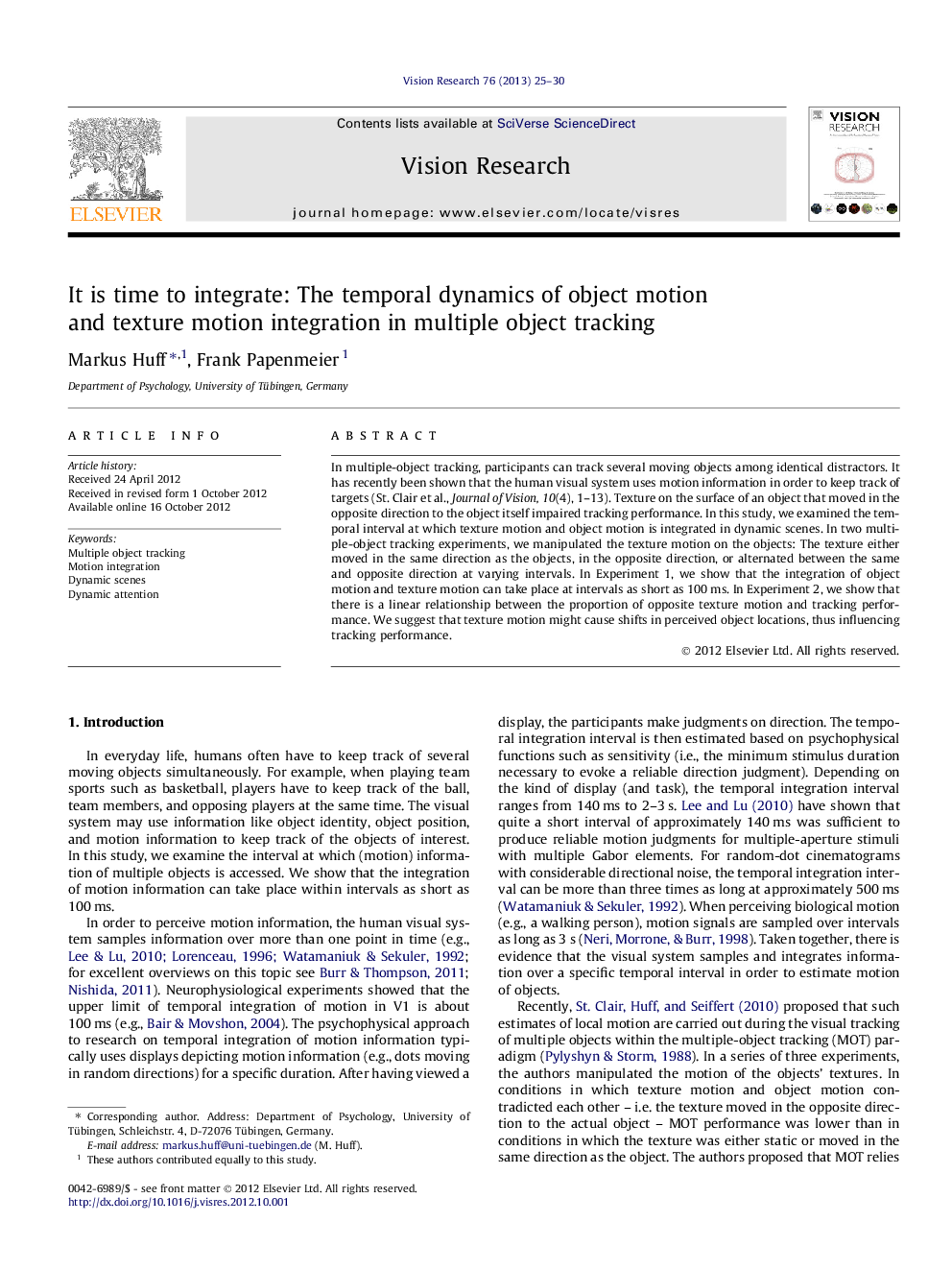 It is time to integrate: The temporal dynamics of object motion and texture motion integration in multiple object tracking