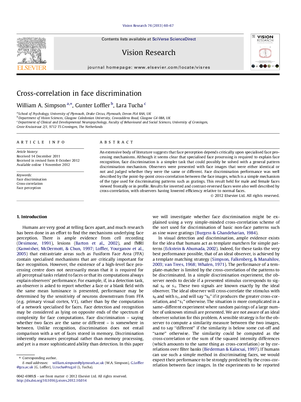 Cross-correlation in face discrimination