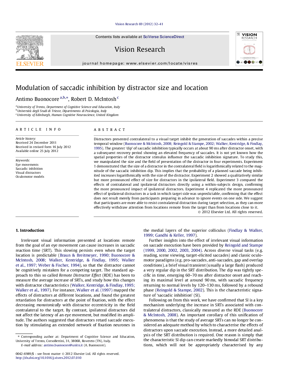 Modulation of saccadic inhibition by distractor size and location