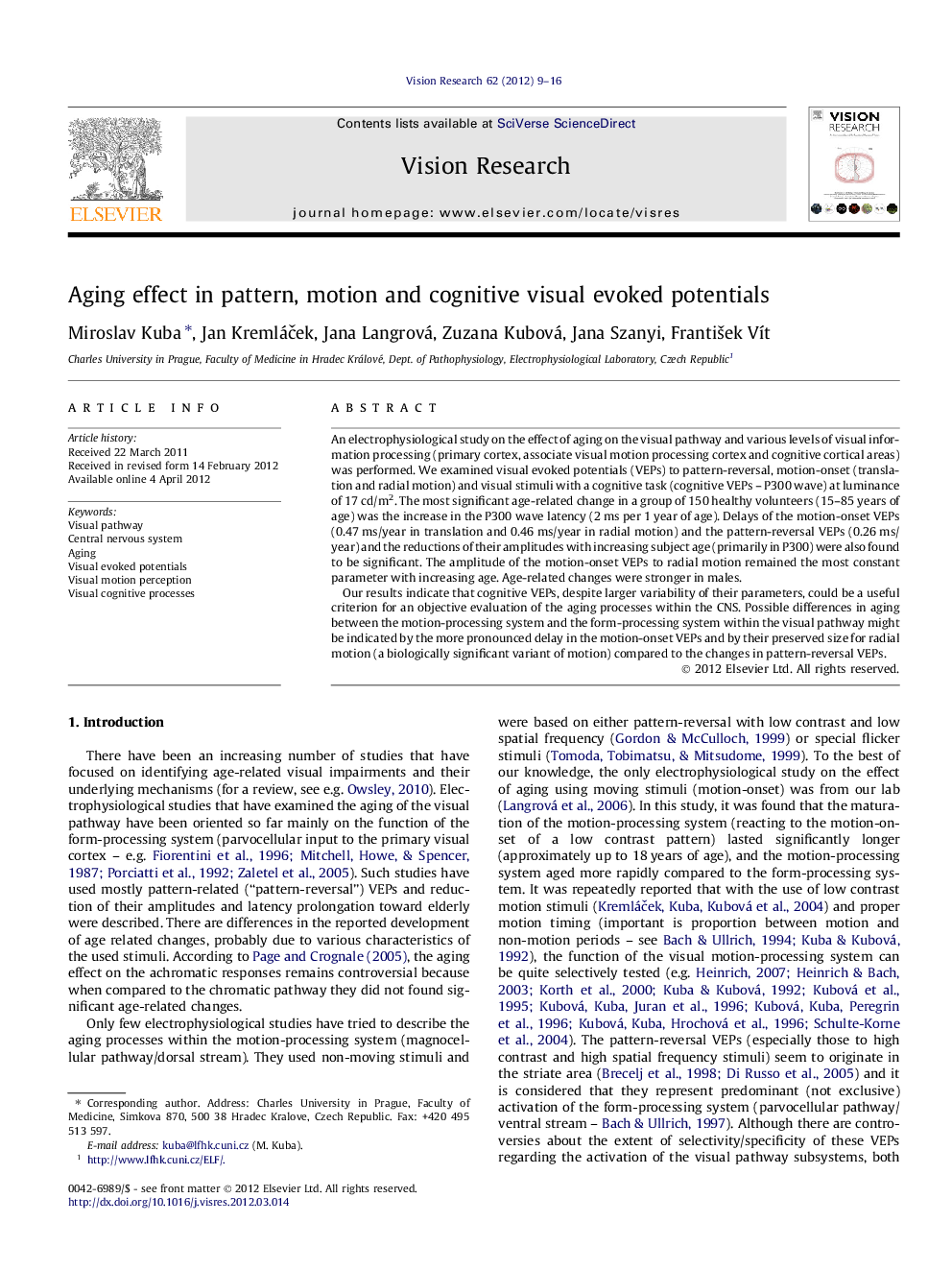 Aging effect in pattern, motion and cognitive visual evoked potentials