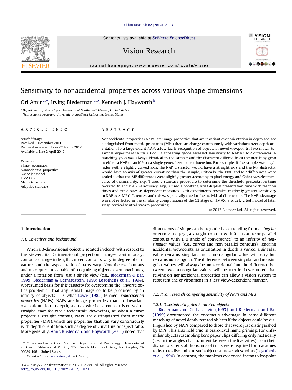 Sensitivity to nonaccidental properties across various shape dimensions