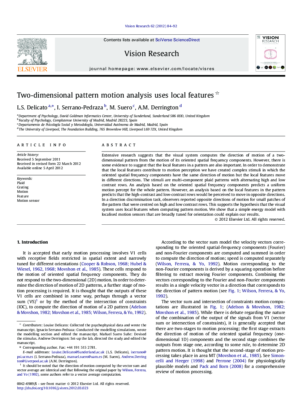 Two-dimensional pattern motion analysis uses local features