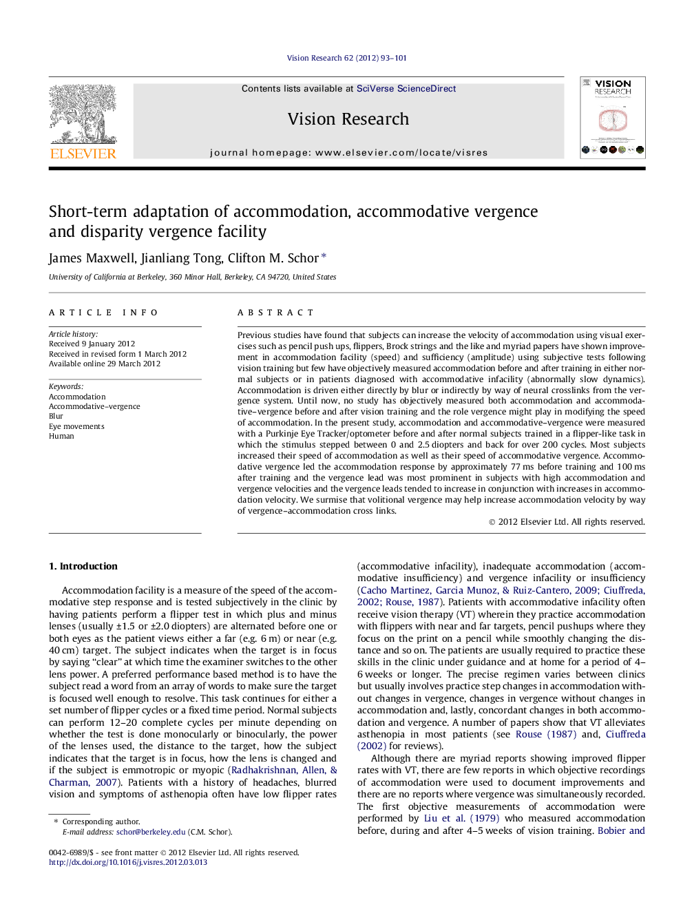 Short-term adaptation of accommodation, accommodative vergence and disparity vergence facility