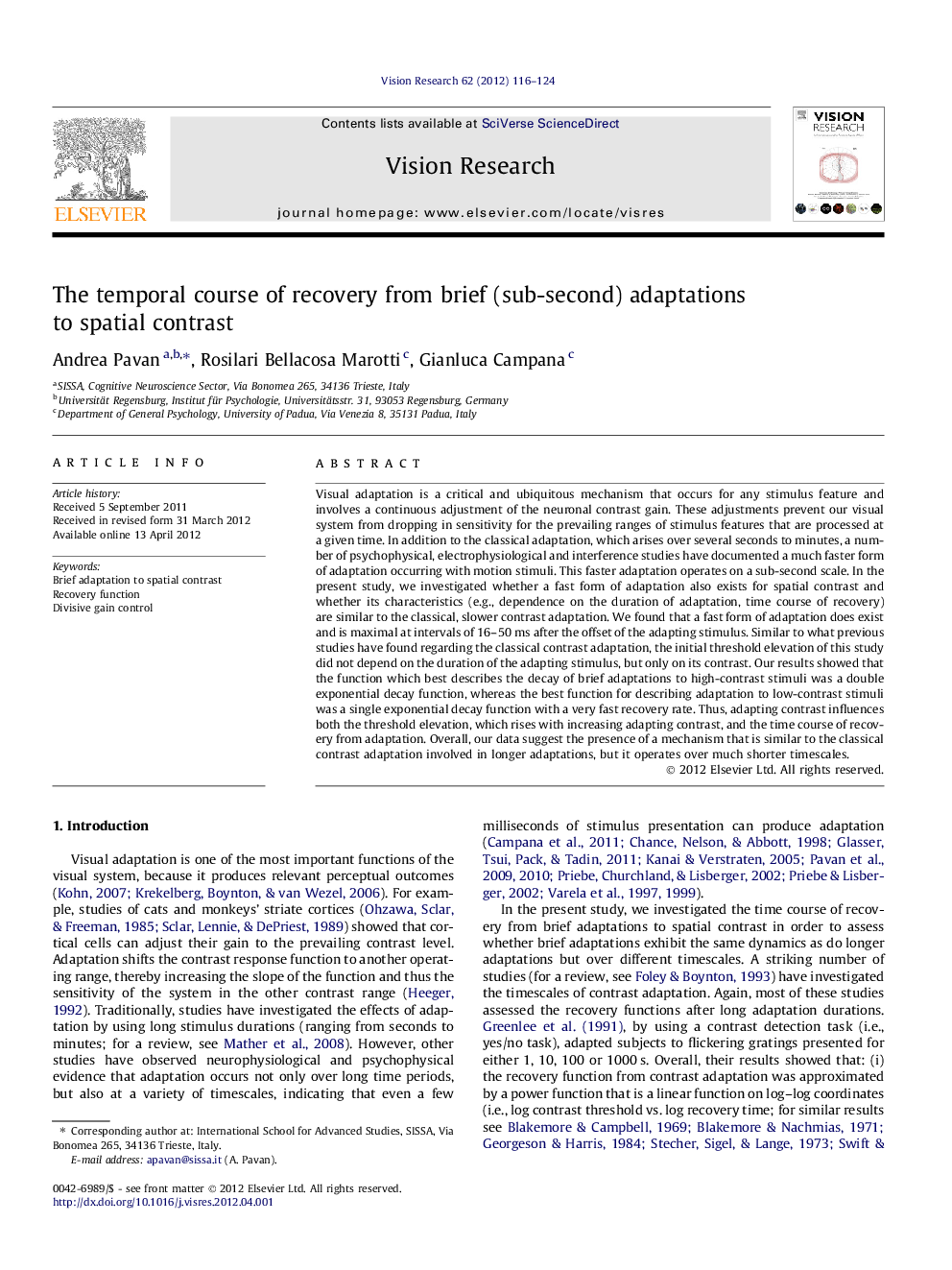 The temporal course of recovery from brief (sub-second) adaptations to spatial contrast