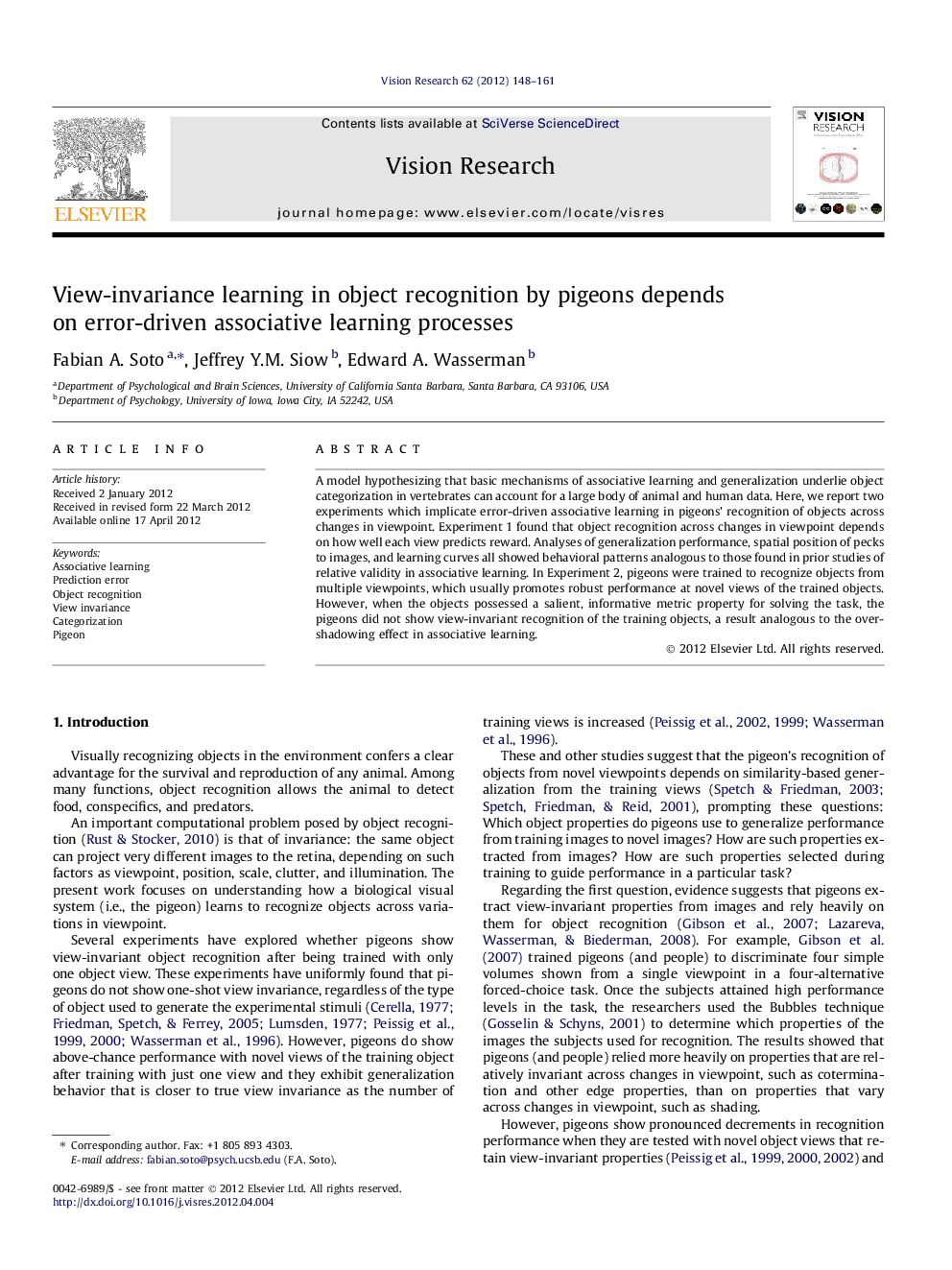 View-invariance learning in object recognition by pigeons depends on error-driven associative learning processes