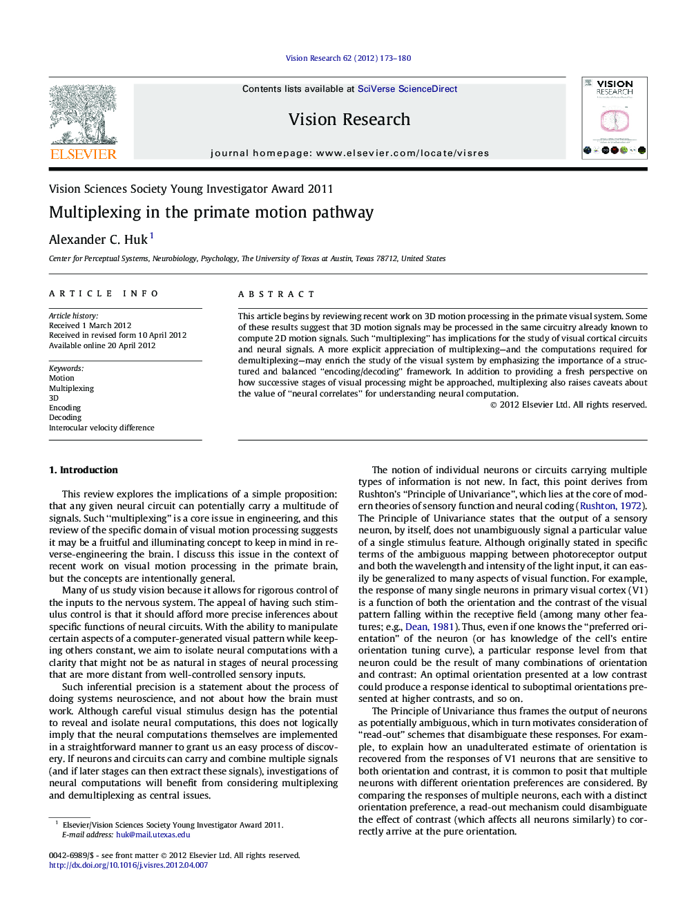 Multiplexing in the primate motion pathway