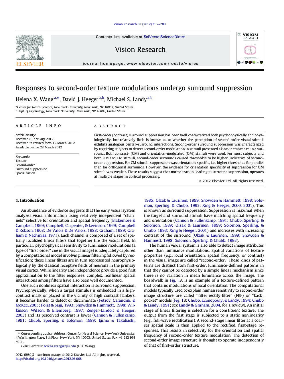 Responses to second-order texture modulations undergo surround suppression