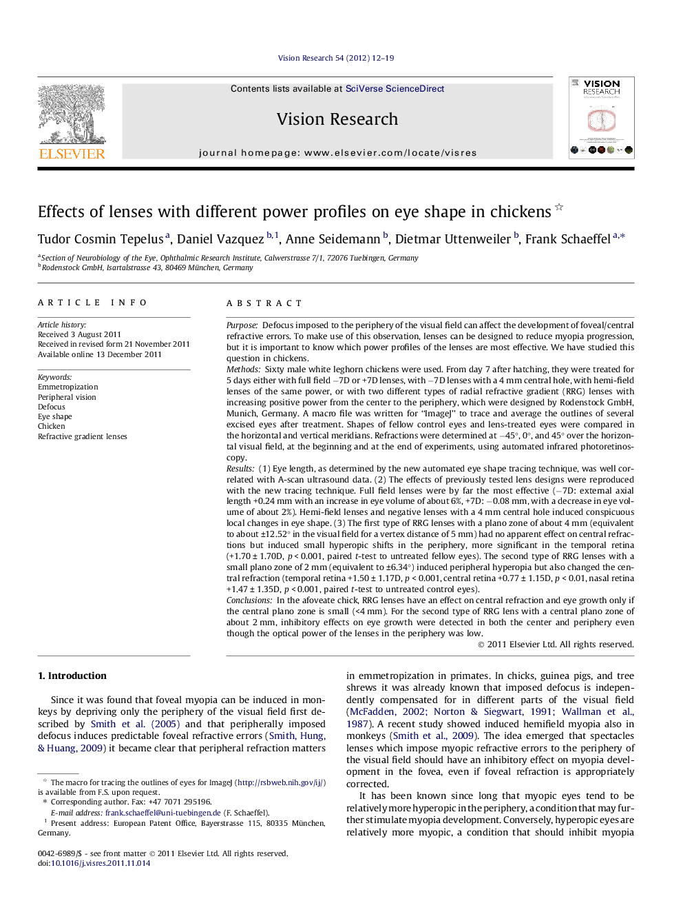 Effects of lenses with different power profiles on eye shape in chickens