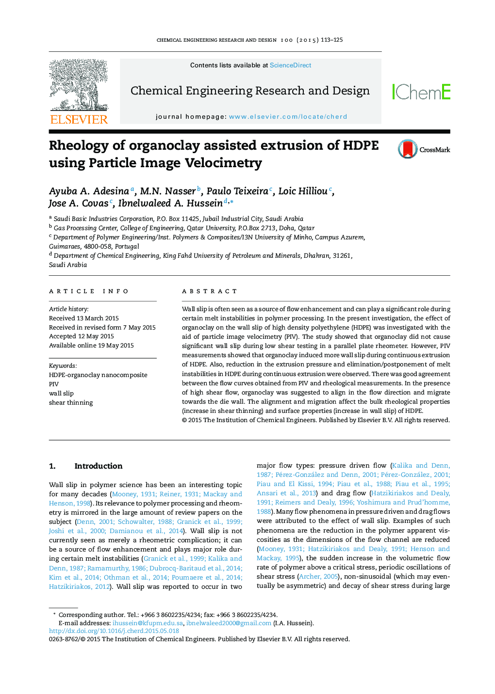 Rheology of organoclay assisted extrusion of HDPE using Particle Image Velocimetry