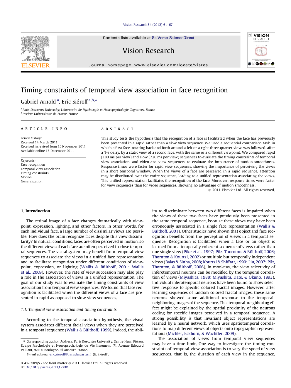 Timing constraints of temporal view association in face recognition