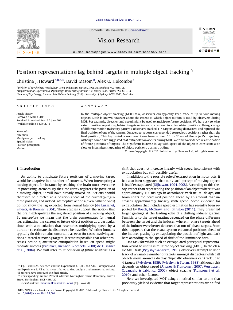 Position representations lag behind targets in multiple object tracking