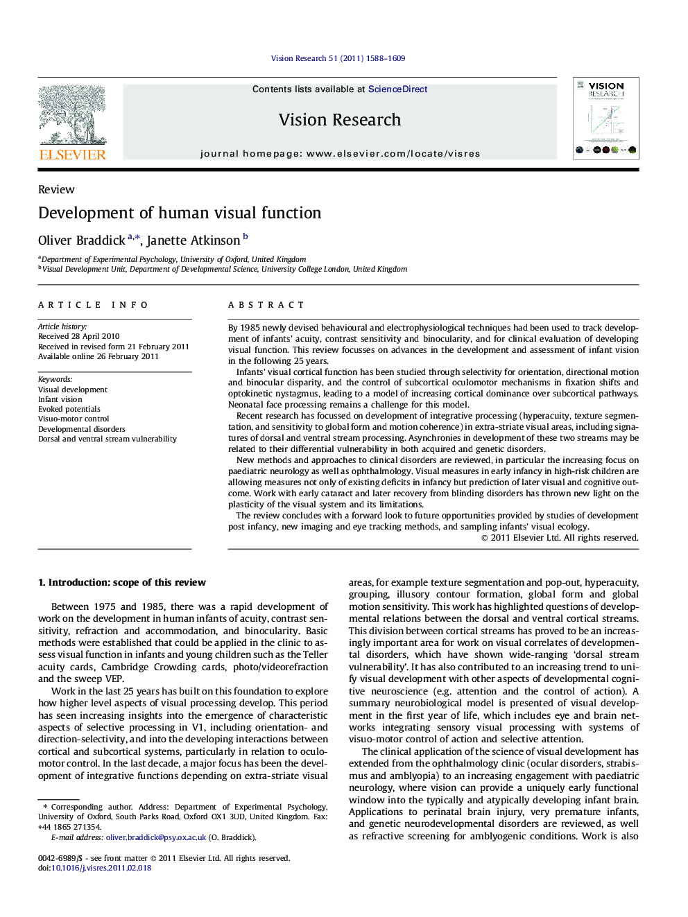 Development of human visual function