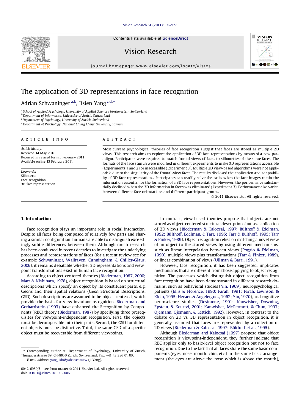 The application of 3D representations in face recognition