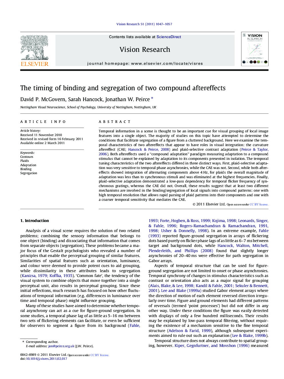 The timing of binding and segregation of two compound aftereffects