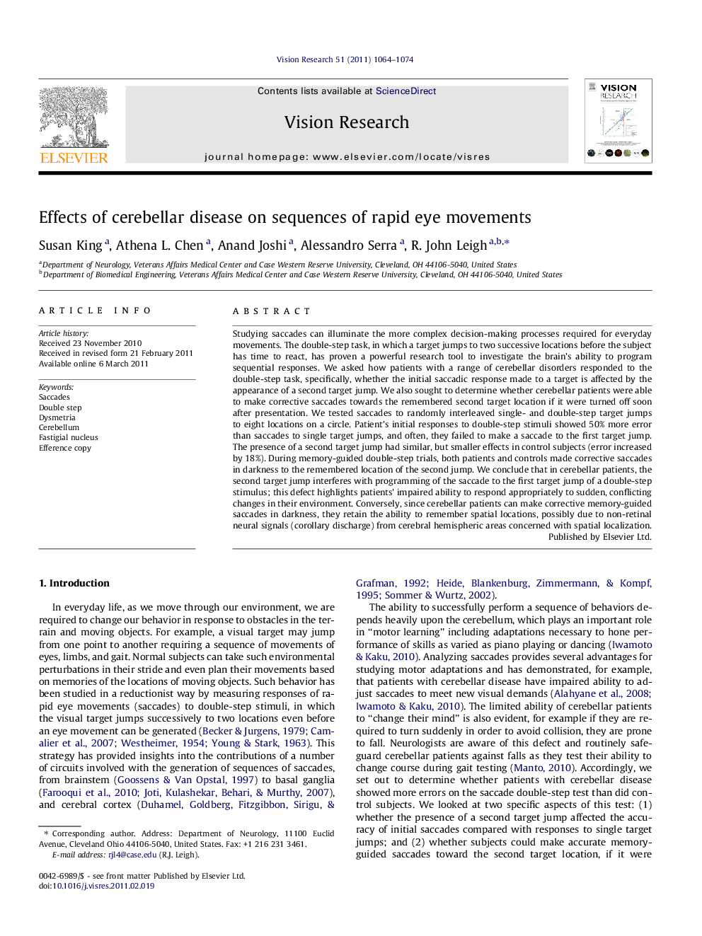 Effects of cerebellar disease on sequences of rapid eye movements