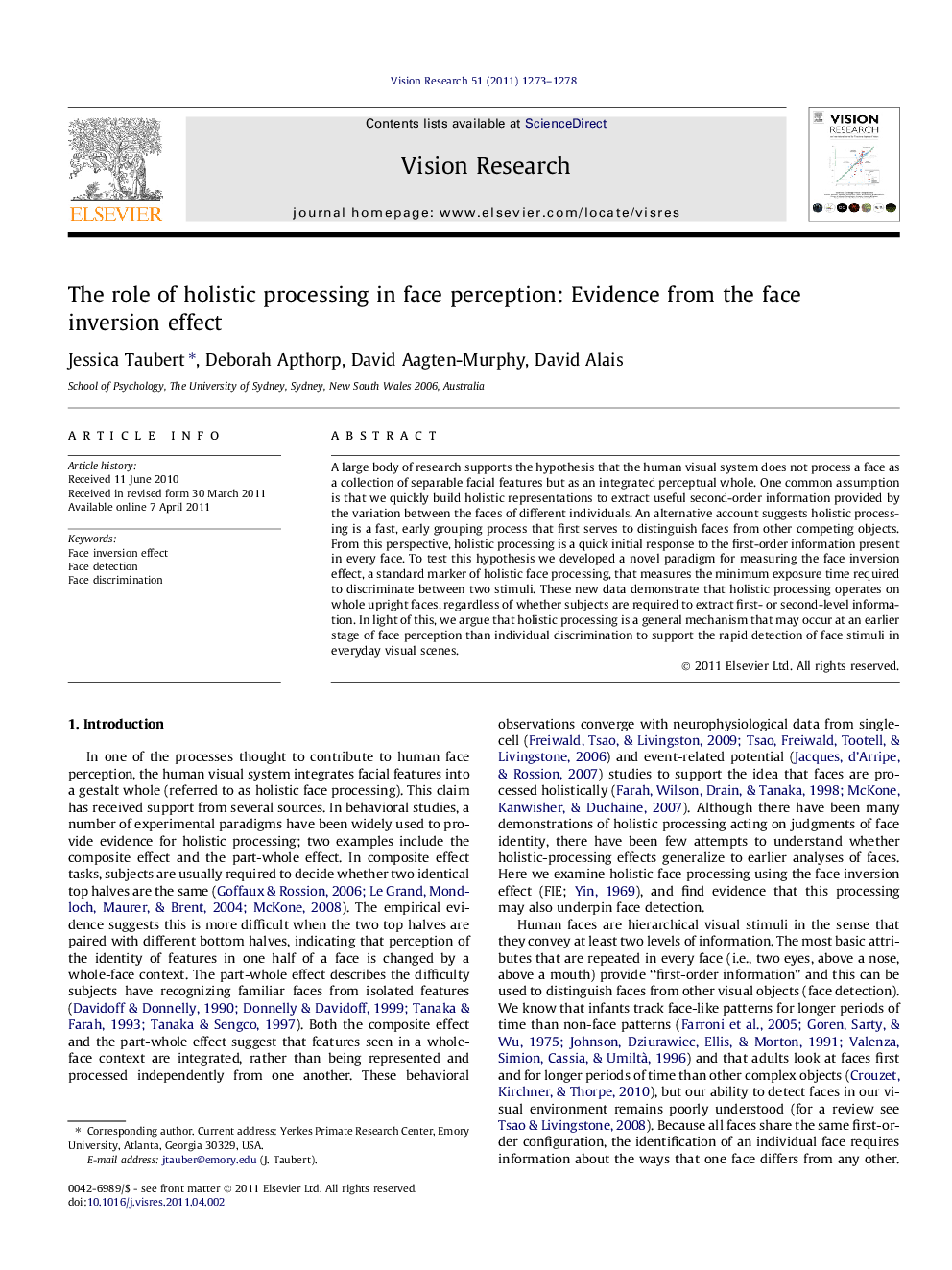 The role of holistic processing in face perception: Evidence from the face inversion effect