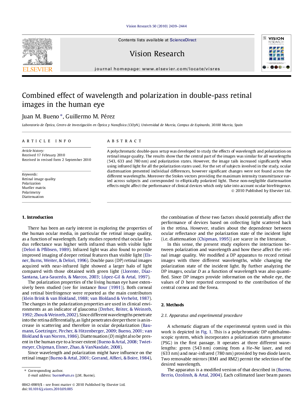 Combined effect of wavelength and polarization in double-pass retinal images in the human eye