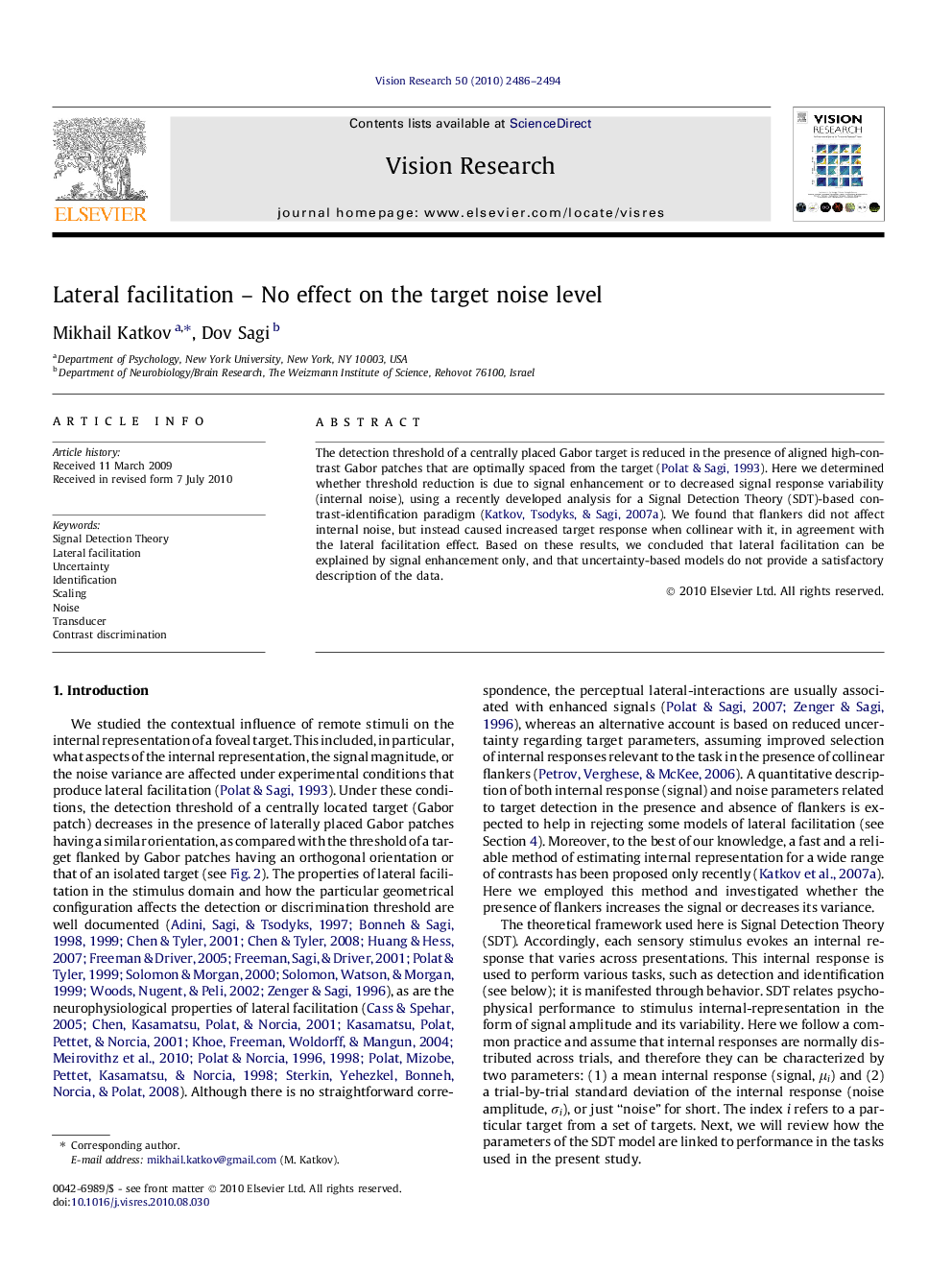 Lateral facilitation - No effect on the target noise level