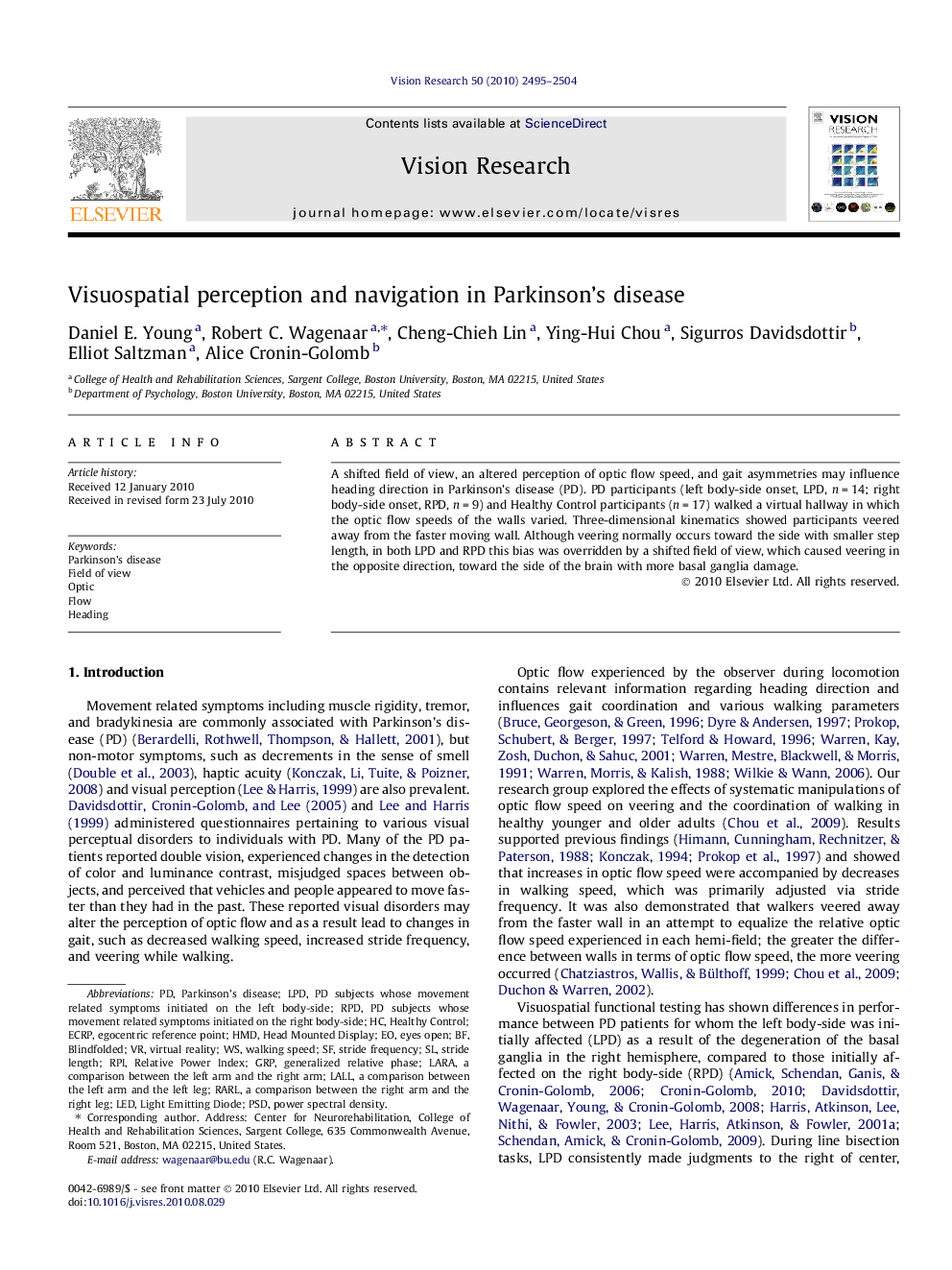 Visuospatial perception and navigation in Parkinson's disease