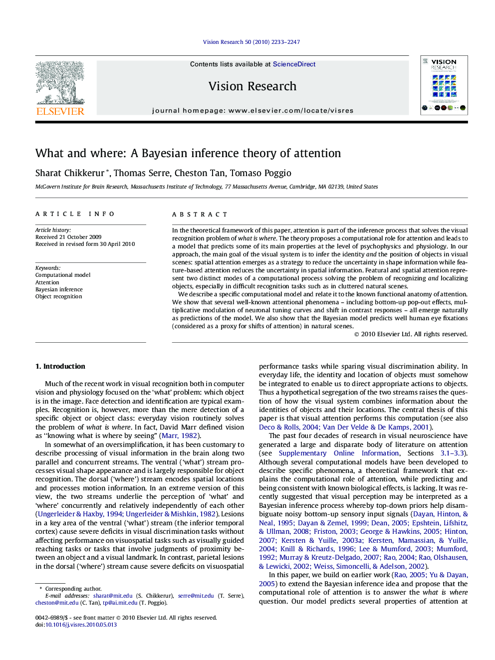 What and where: A Bayesian inference theory of attention