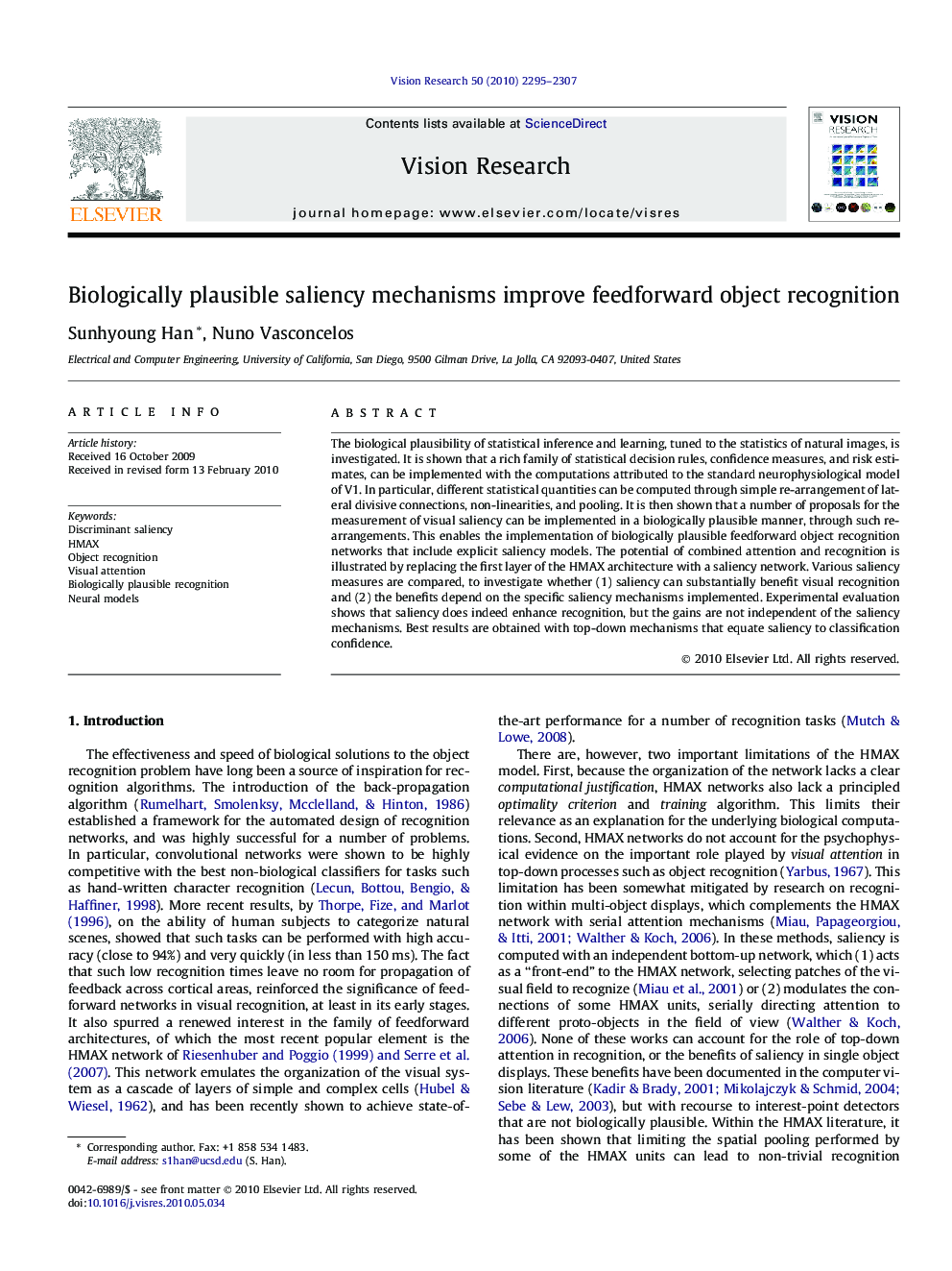 Biologically plausible saliency mechanisms improve feedforward object recognition