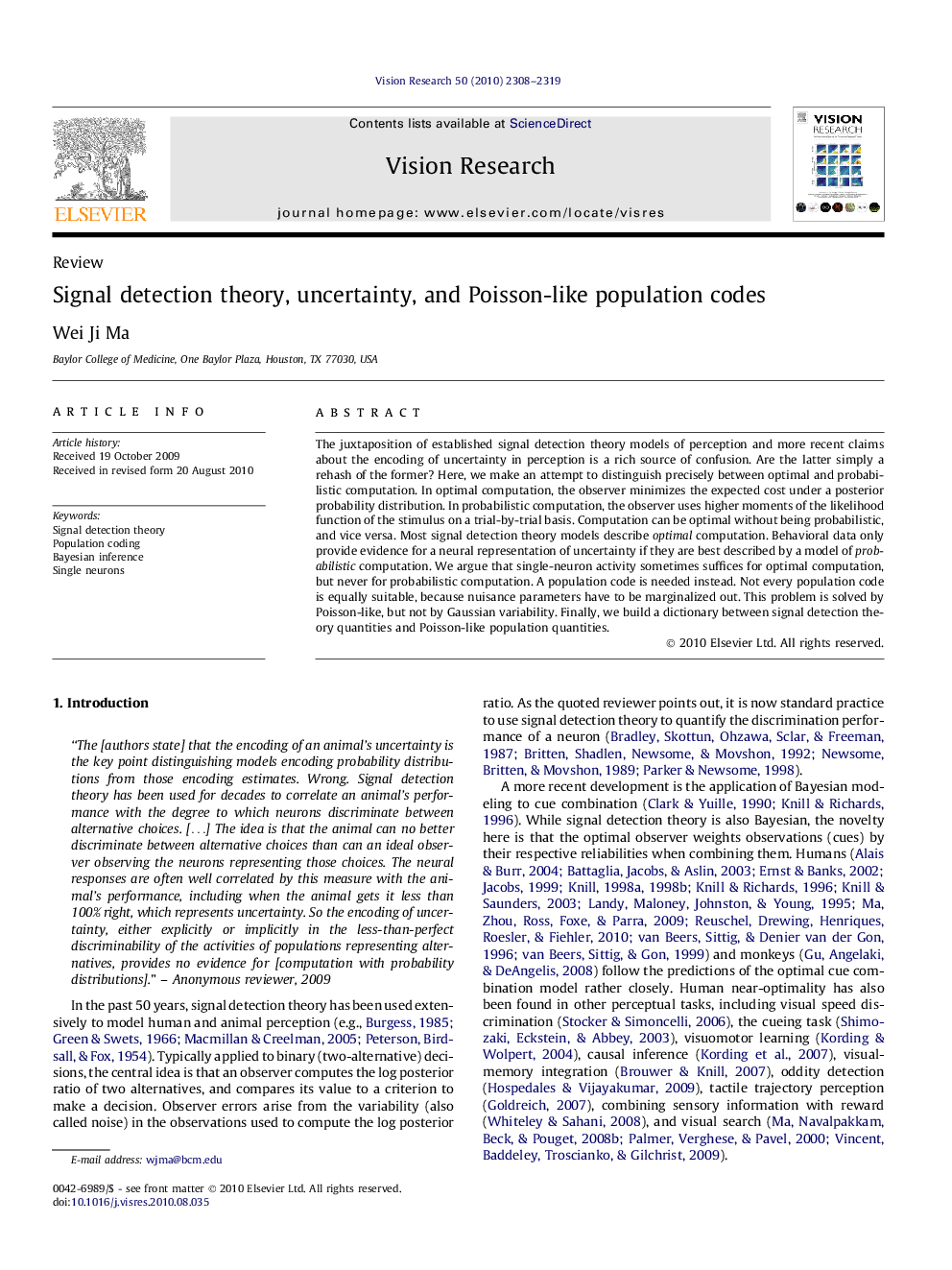 Signal detection theory, uncertainty, and Poisson-like population codes