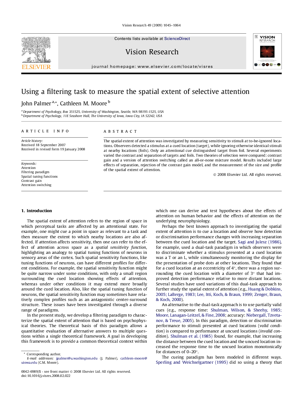 Using a filtering task to measure the spatial extent of selective attention