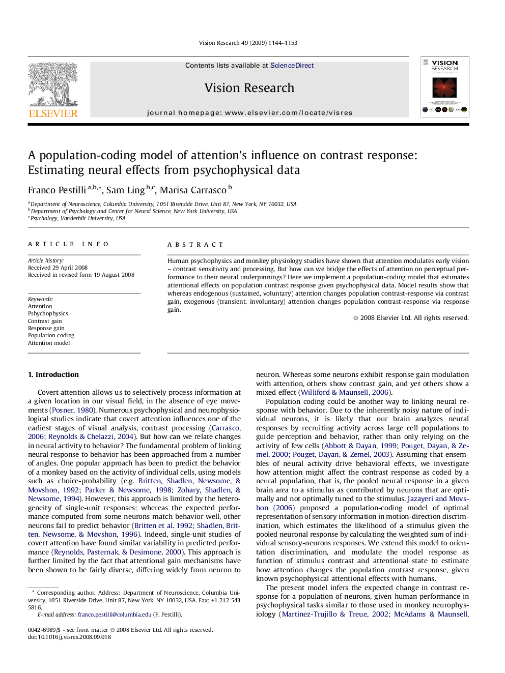 A population-coding model of attention's influence on contrast response: Estimating neural effects from psychophysical data