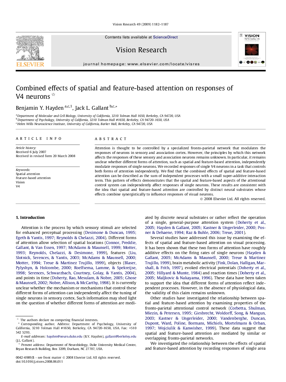 Combined effects of spatial and feature-based attention on responses of V4 neurons