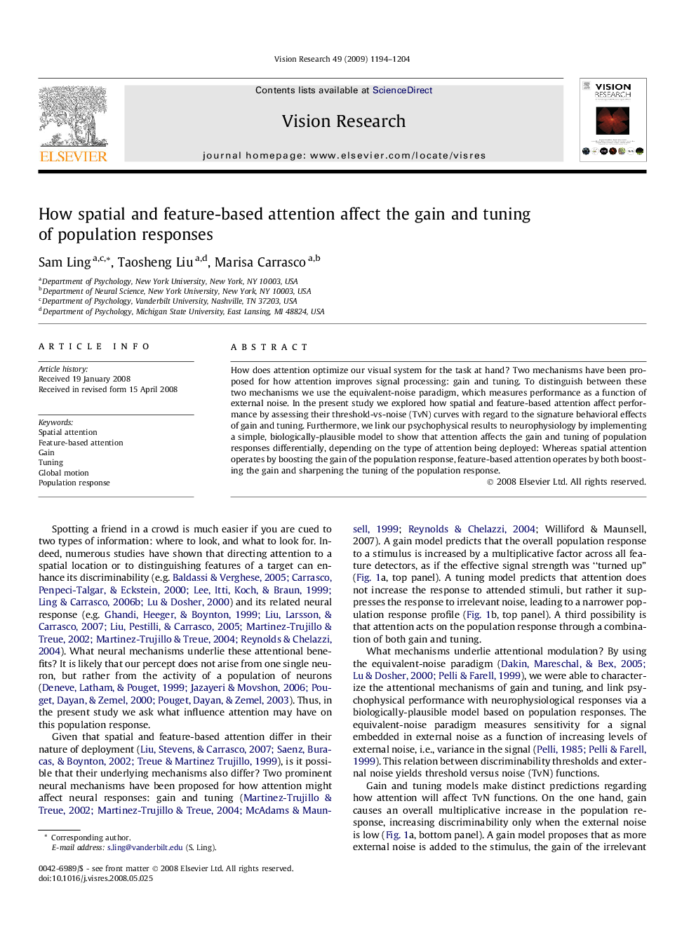 How spatial and feature-based attention affect the gain and tuning of population responses