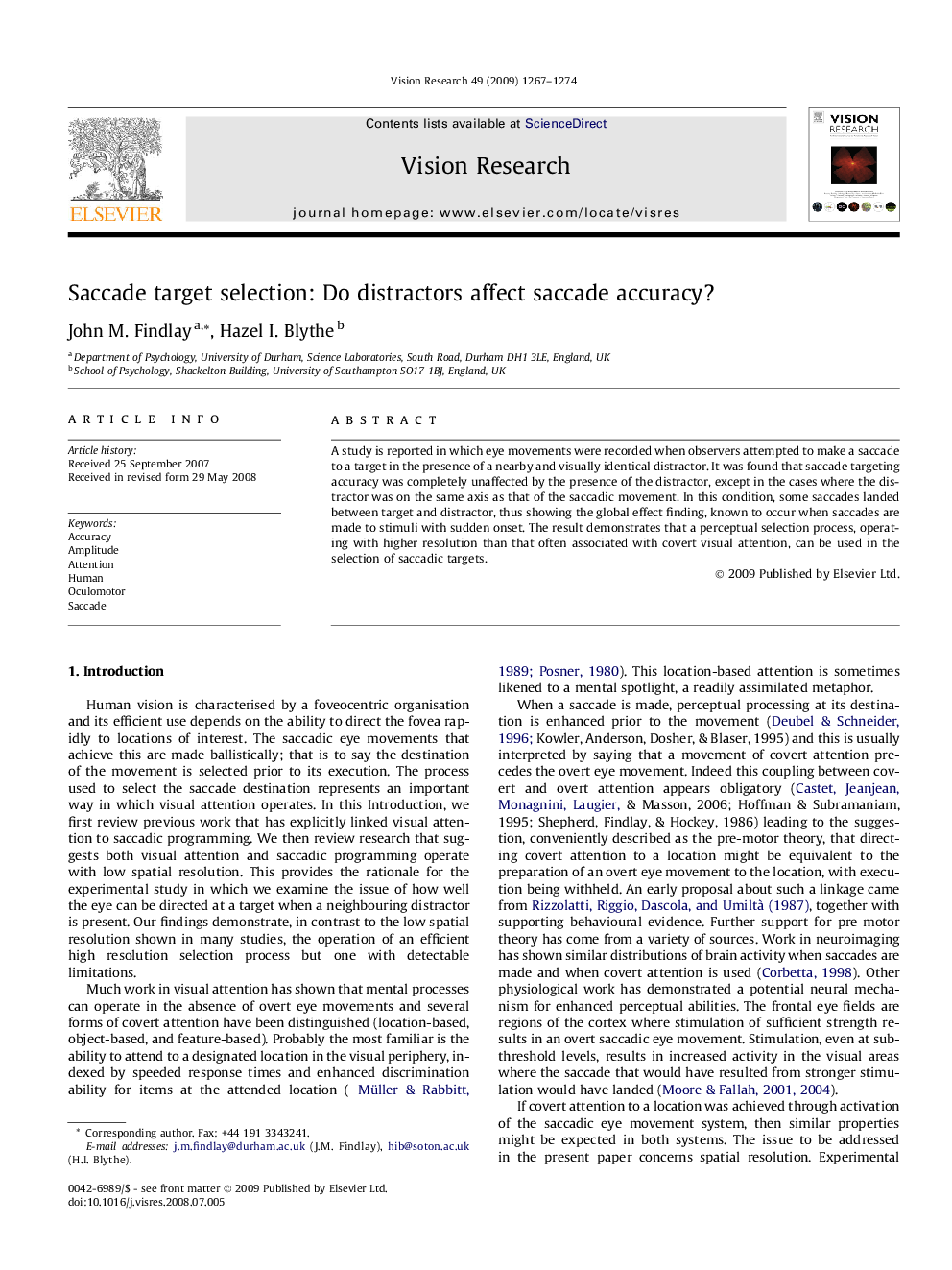 Saccade target selection: Do distractors affect saccade accuracy?