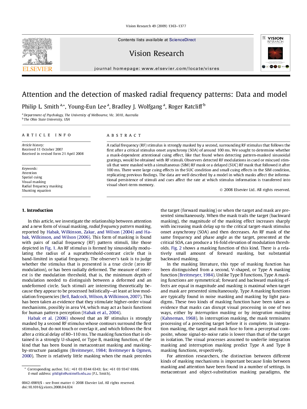 Attention and the detection of masked radial frequency patterns: Data and model