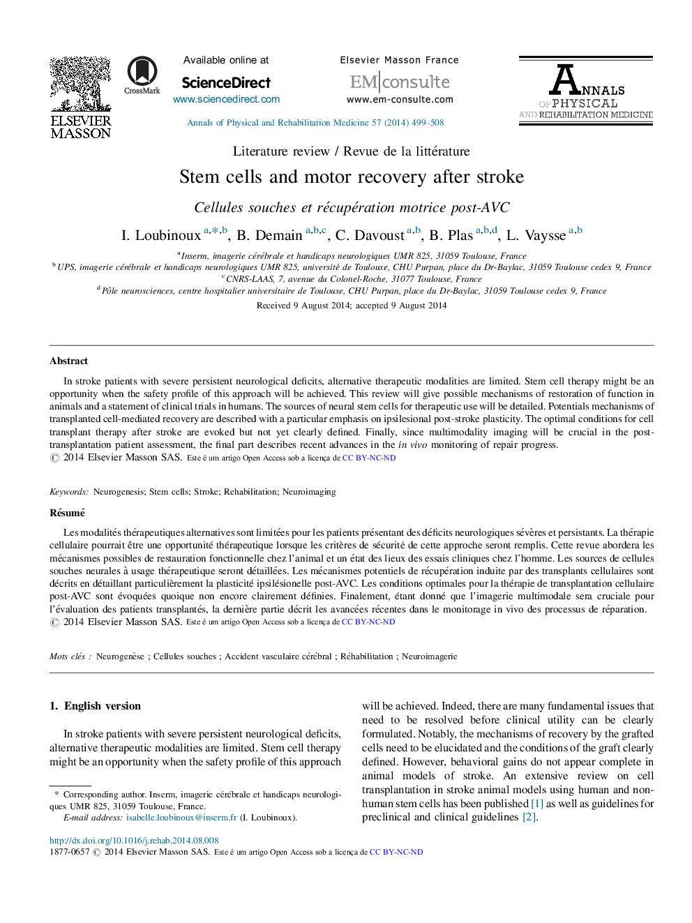 Stem cells and motor recovery after stroke