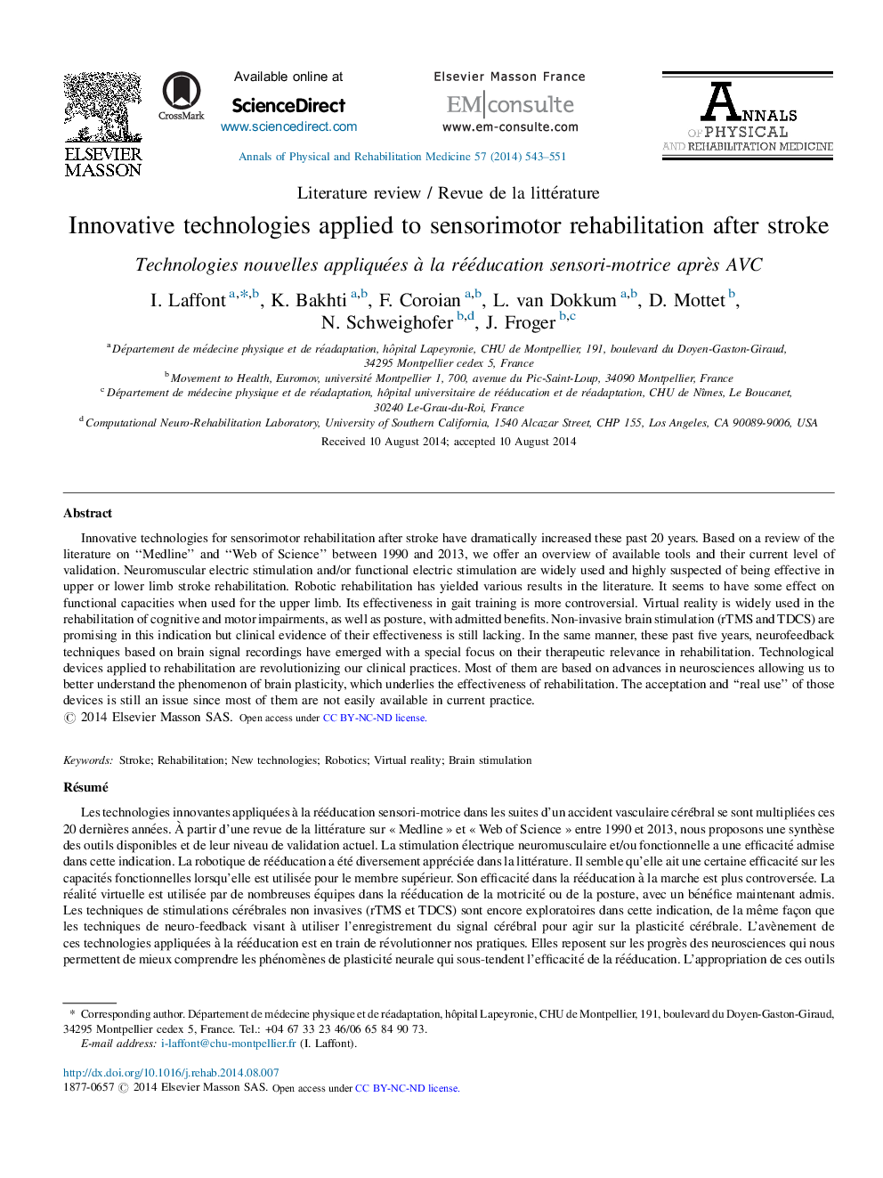 Innovative technologies applied to sensorimotor rehabilitation after stroke