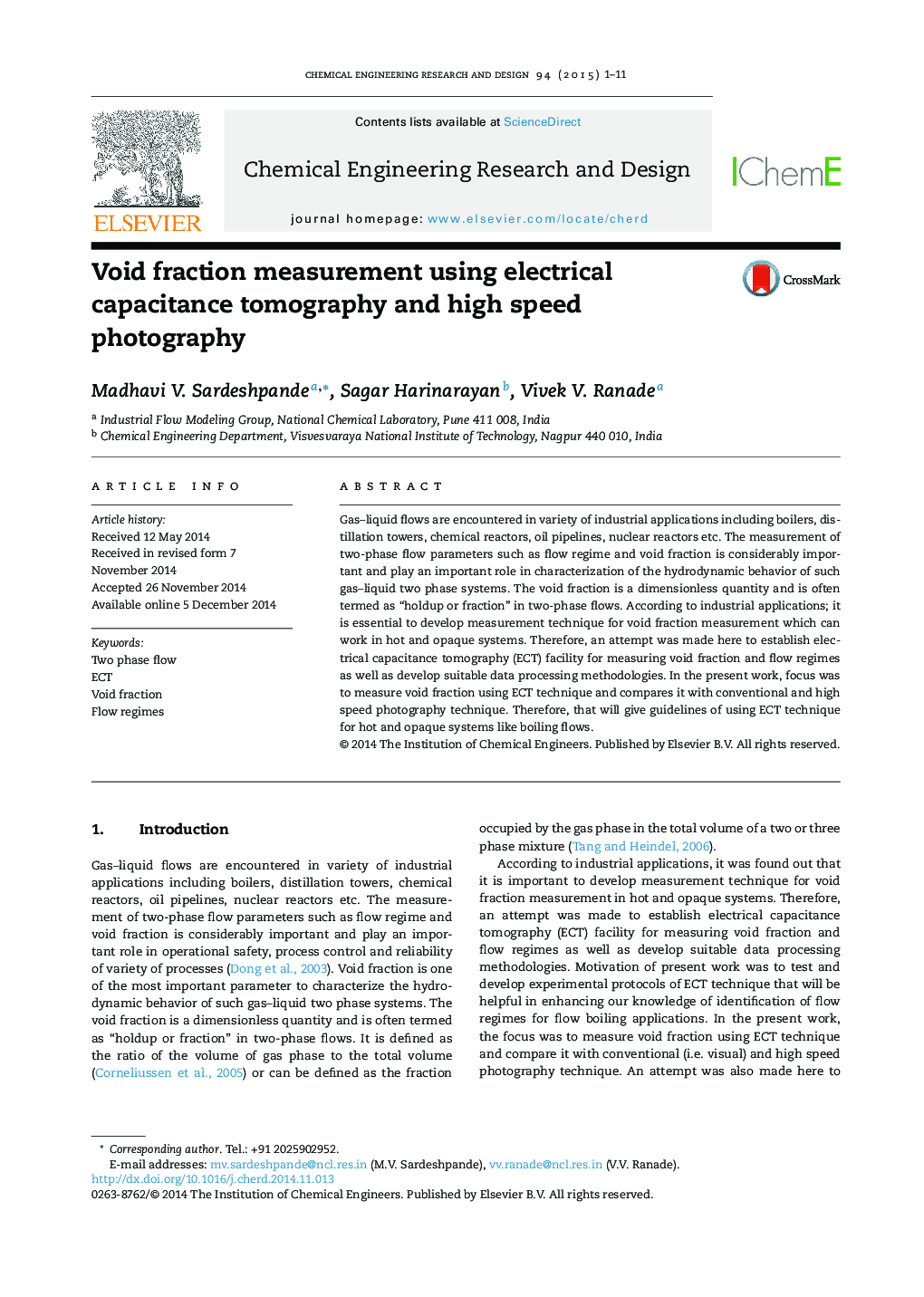 Void fraction measurement using electrical capacitance tomography and high speed photography