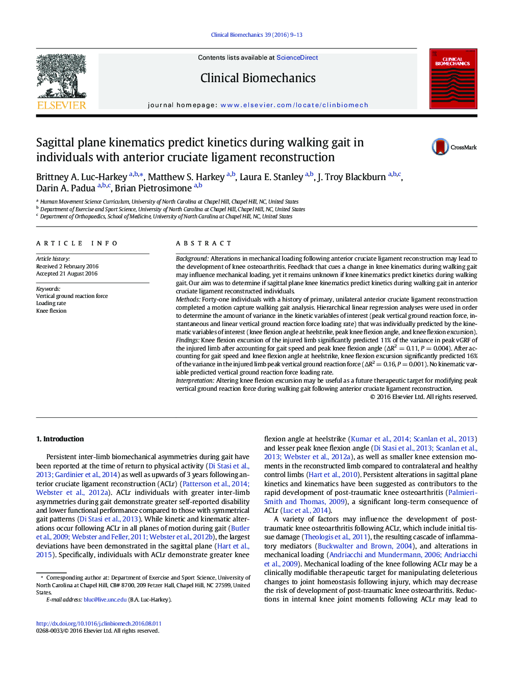 Sagittal plane kinematics predict kinetics during walking gait in individuals with anterior cruciate ligament reconstruction