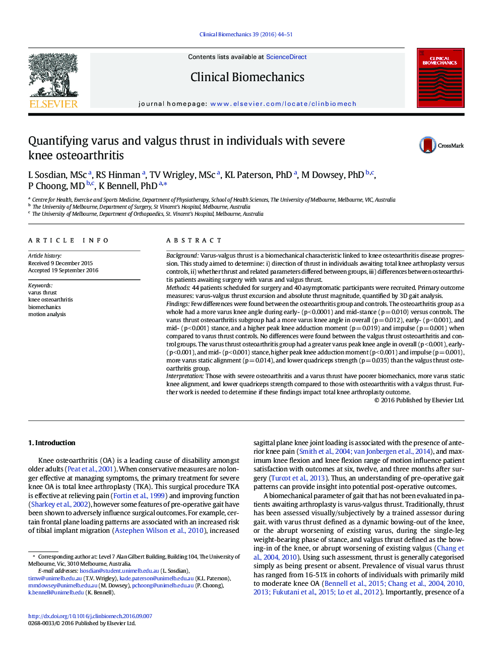 Quantifying varus and valgus thrust in individuals with severe knee osteoarthritis