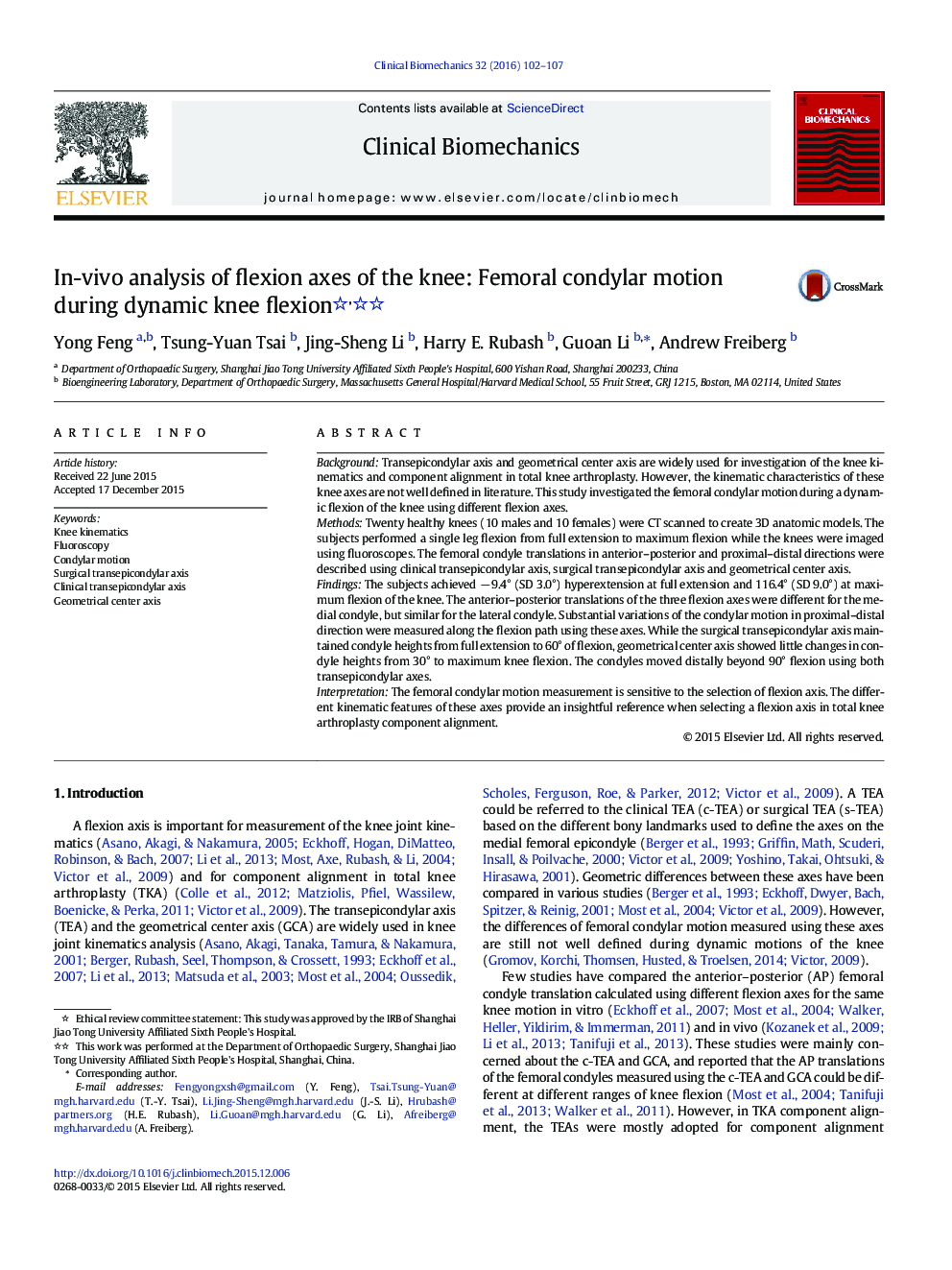 In-vivo analysis of flexion axes of the knee: Femoral condylar motion during dynamic knee flexion