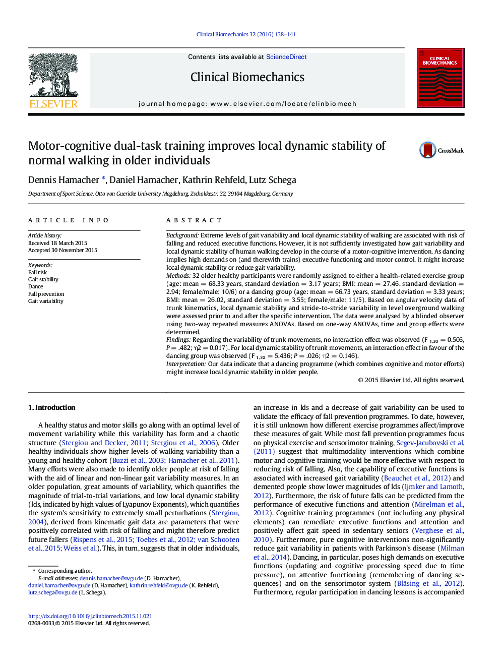 Motor-cognitive dual-task training improves local dynamic stability of normal walking in older individuals