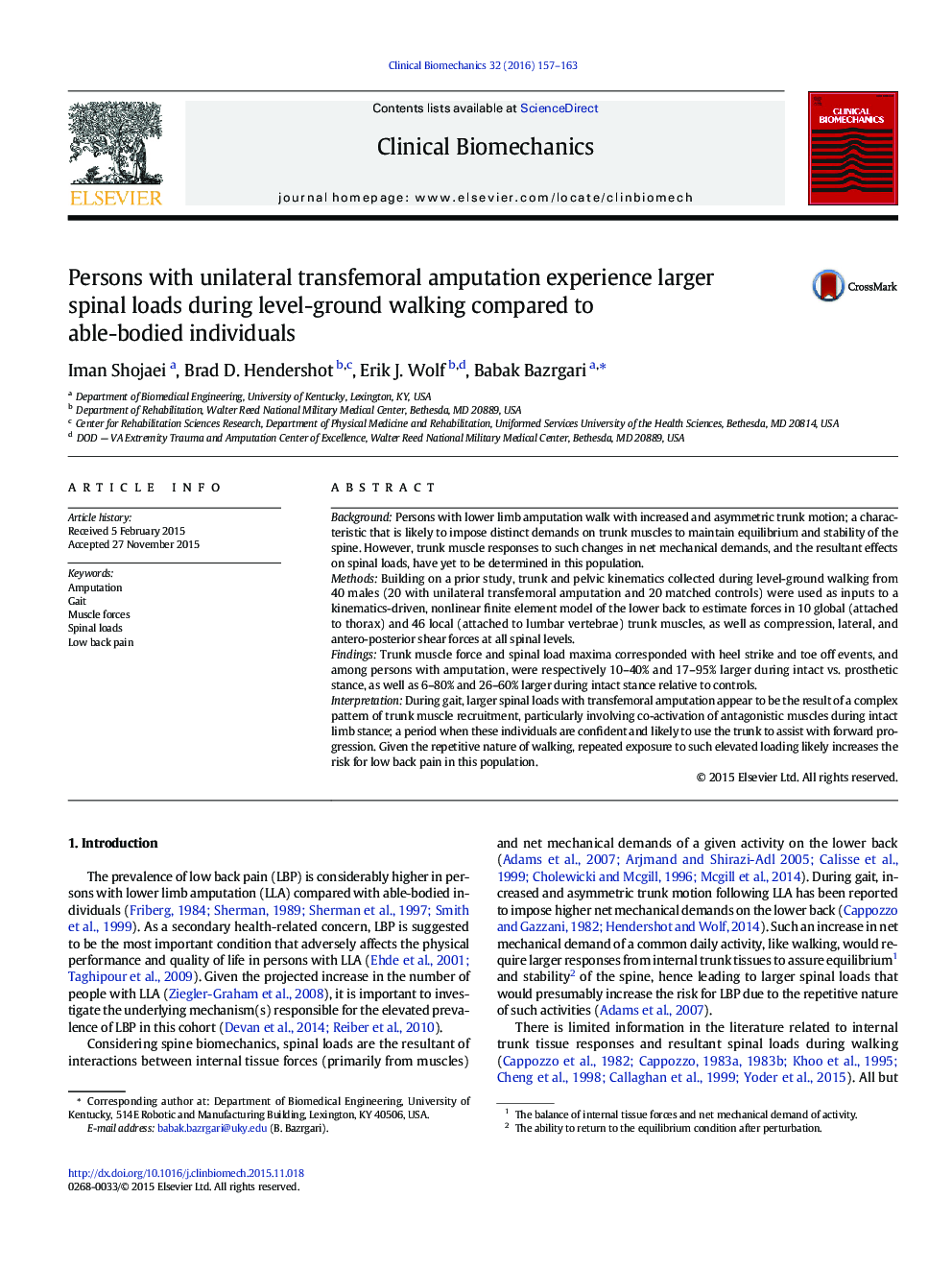 Persons with unilateral transfemoral amputation experience larger spinal loads during level-ground walking compared to able-bodied individuals