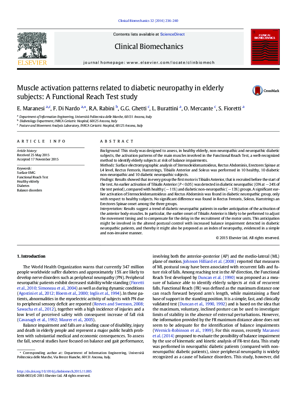 الگوهای فعال سازی عضله مربوط به نوروپاتی دیابتی در افراد مسن: یک مطالعه تست رسیدن به عملکرد 
