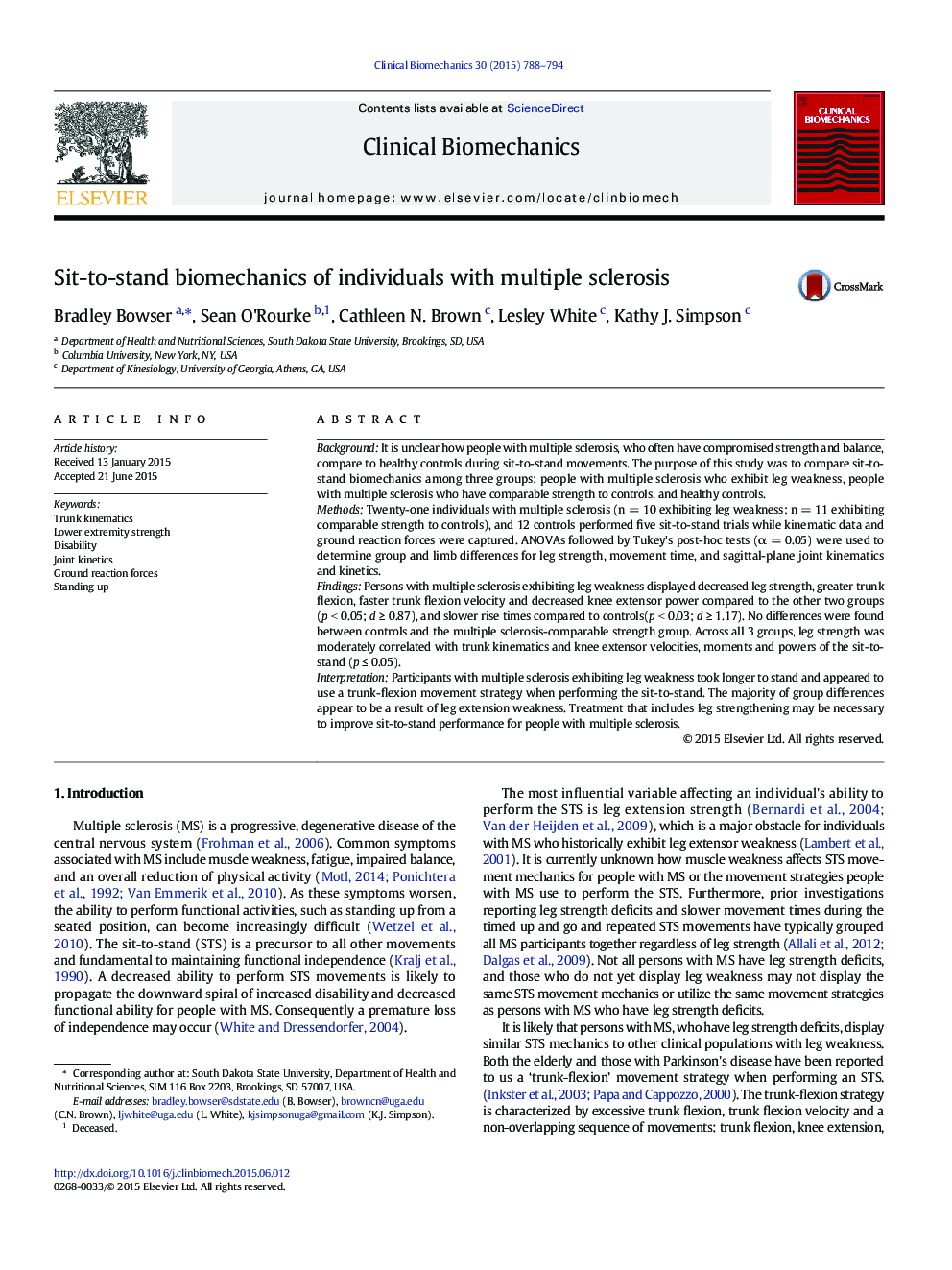 Sit-to-stand biomechanics of individuals with multiple sclerosis