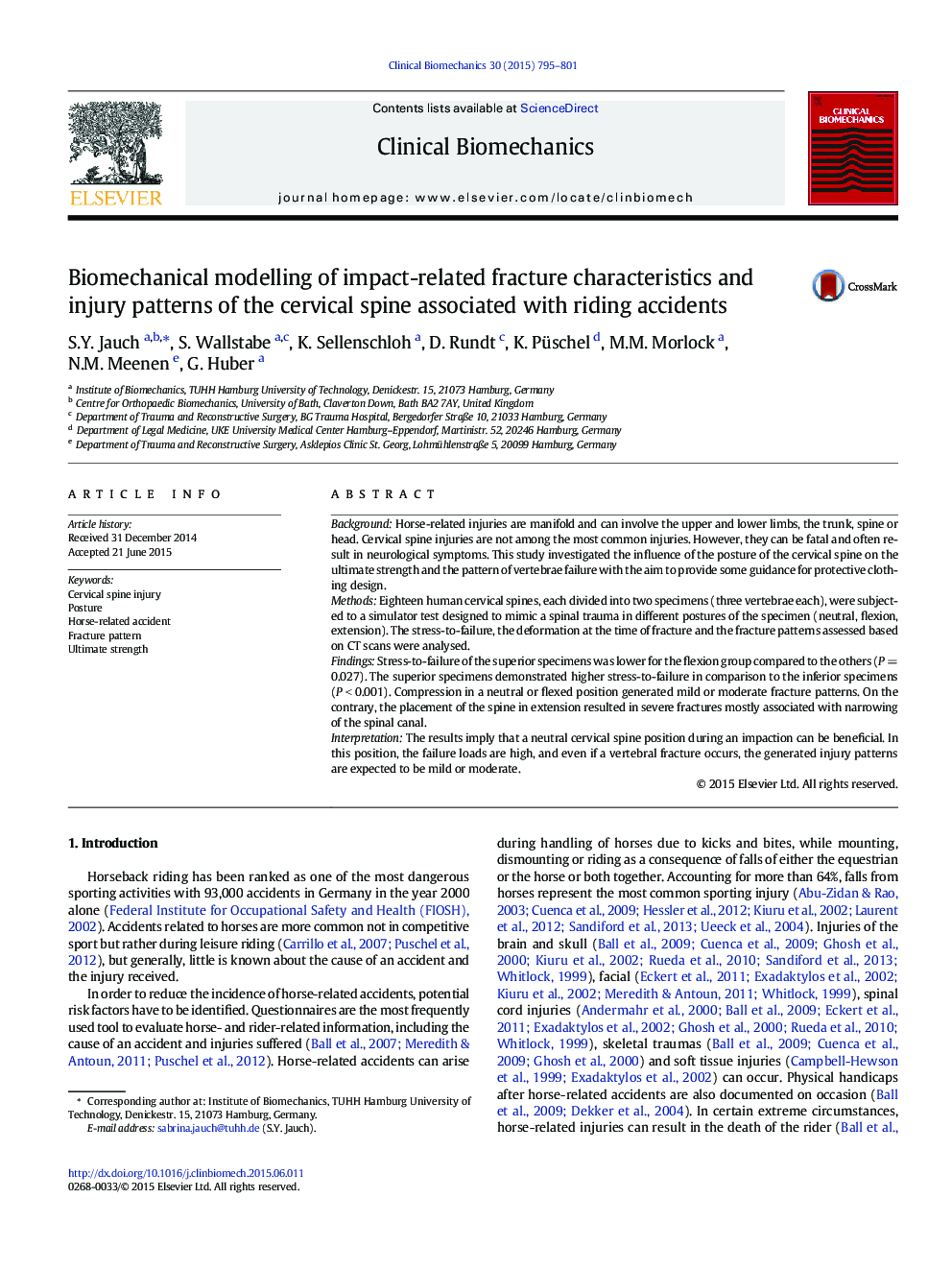 Biomechanical modelling of impact-related fracture characteristics and injury patterns of the cervical spine associated with riding accidents