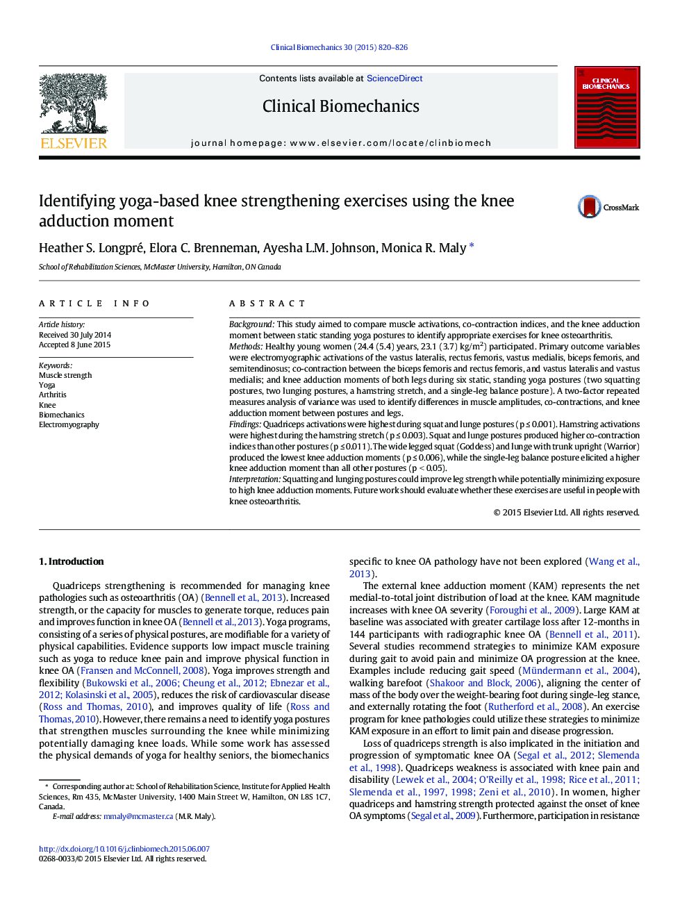 Identifying yoga-based knee strengthening exercises using the knee adduction moment