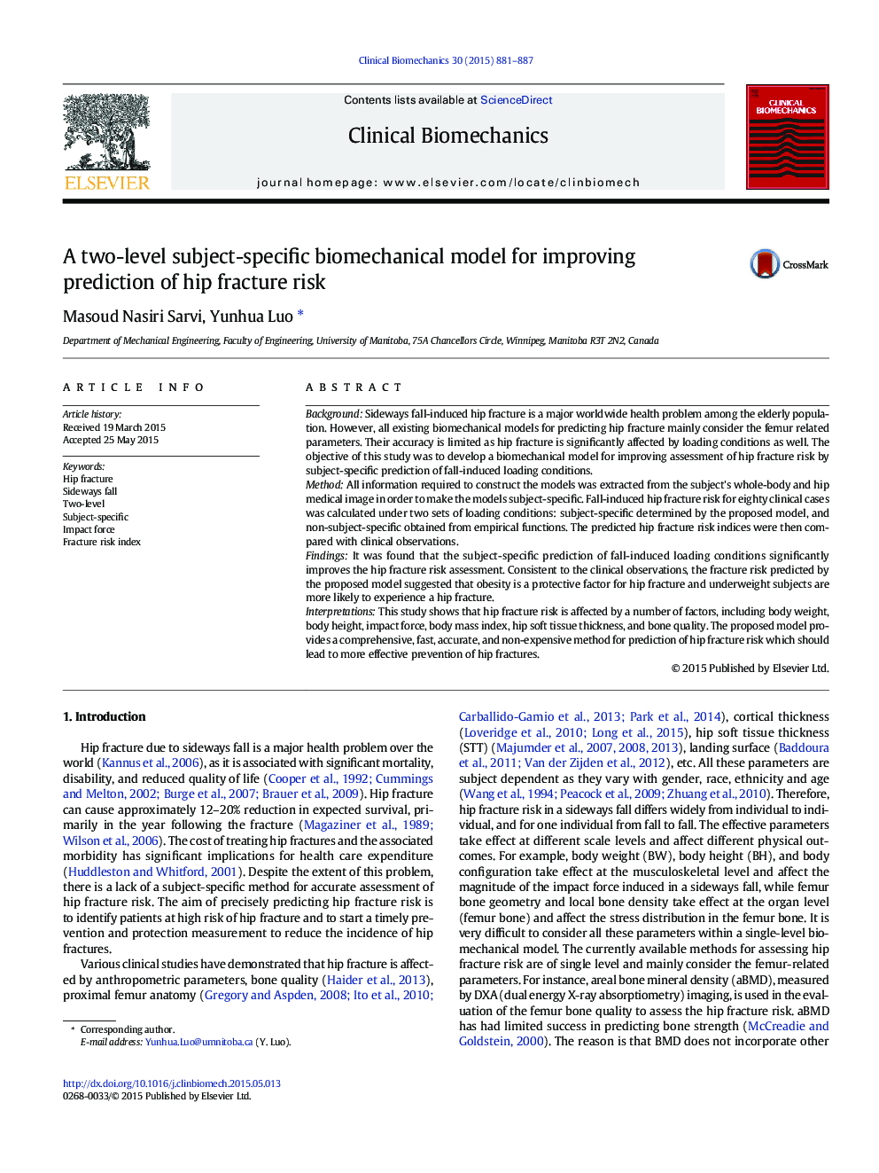 A two-level subject-specific biomechanical model for improving prediction of hip fracture risk