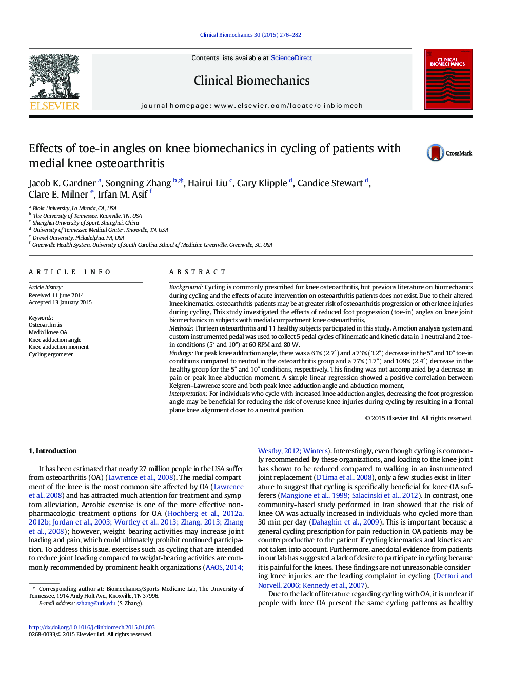 Effects of toe-in angles on knee biomechanics in cycling of patients with medial knee osteoarthritis